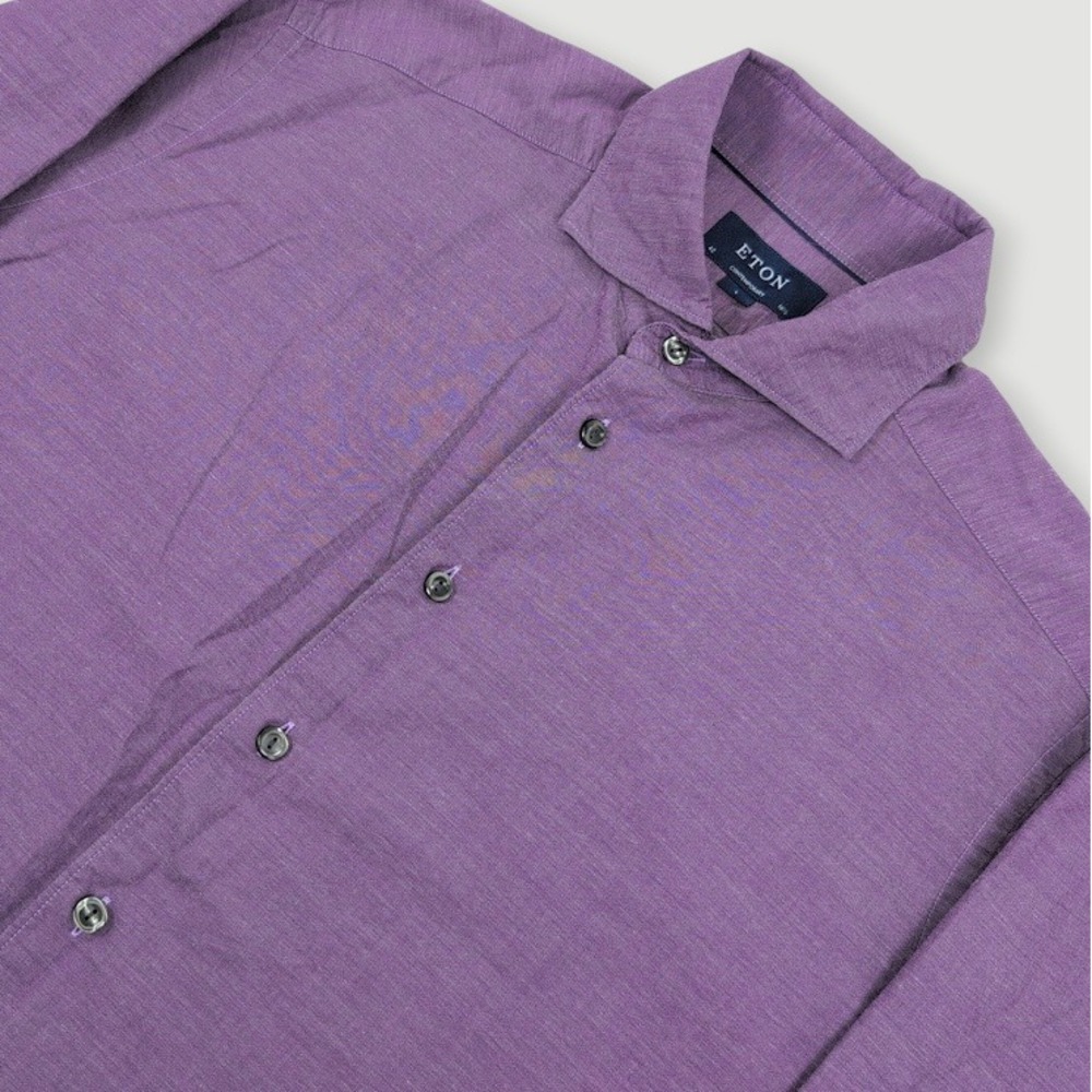 Eton Cotton Silk Dress Shirt Mens Large Purple Contemporary Fit Business Casual